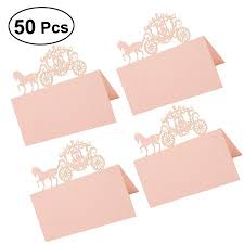 50pcs Hollow Carriage Laser Cut Name Place Card Table Decoration Small Tent Cards For Wedding Party Pink