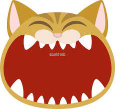 大きな口を開けて笑う猫のフレーム：イラスト無料