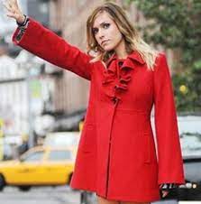 Women S Red Ruffle Pea Coat Genuine