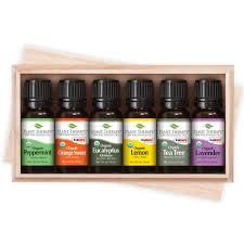 Plant Therapy Top 6 Organic Essential Oils Set Lavender Peppermint Eucalyptus Lemon Tea Tree In Wood Box 10 Ml Walmart Com