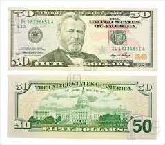 50 Dollar Bill Back Actual Size Money Template Dollar