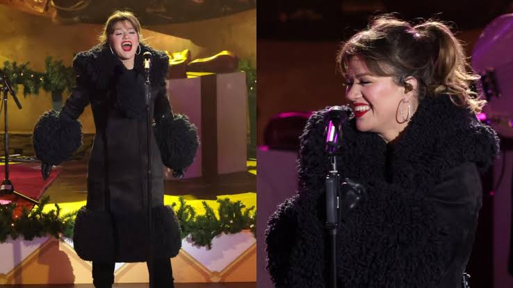 Kelly Clarkson Wears Alaïa Coat at Rockefeller Christmas Tree Lighting