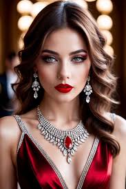 red lipstick and heavy makeup