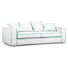 vasteras aqua piping white sofa linen