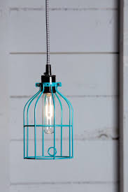 Industrial Pendant Lighting Turquoise Blue Wire Cage Light Industrial Light Electric