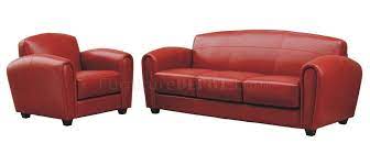 red full leather sofa 2 chairs set