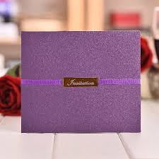 High Class Purple Wedding Invitation Cards With Ribbon Elegant Paper