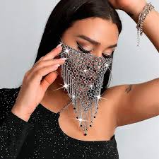 sparkly crystal metal mesh mask black