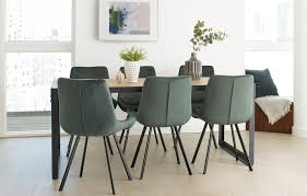 Great addition to an interior. Aria Industrial Dining Set With 6 Green Velvet Chairs
