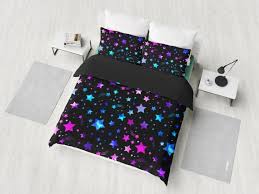 Pink Purple Stars Black Bedding Set