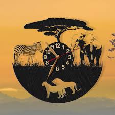 African Animals Wall Clock Wood Big
