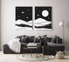 Boho Art Prints Set Of Two Full Moon