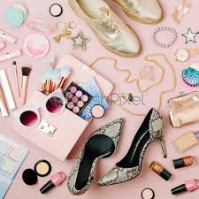 flat lay of female fashion accessories