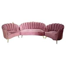 5 seater velvet office wooden pink sofa