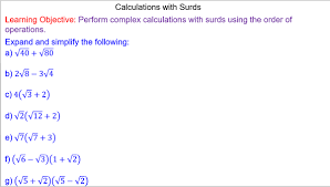 Calculations With Surds Mr