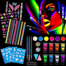 uv glow neon face and body paint set