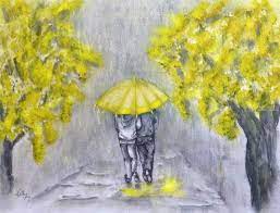 Pouring Rain In Yellow Decorative Arts