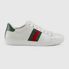 Womens White Leather Ace Sneaker With Green Red Web