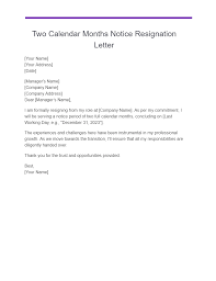 two months notice resignation letter