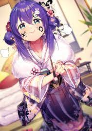 Safebooru - >:) 1girl bangs black kimono blurry blurry background bunny  hair ornament calligraphy brush closed mouth commentary request depth of  field double bun dutch angle eyebrows behind hair facepaint floral print