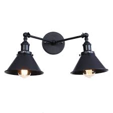 Metallic Armed Lighting Fixture With Cone Shade Simplicity 2 Lights Wall Mount Light In Black Finish Beautifulhalo Com
