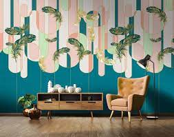 Art Deco Mural Wallpaper Teal Pink