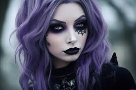 a woman with purple hair and black makeup