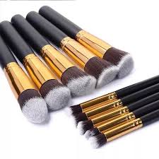 kabuki makeup brush set black 10 pcs