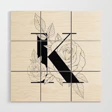 Monogram Letter K With Rose Line Art