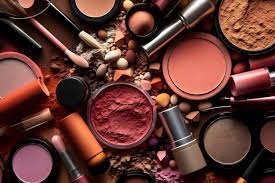 a pile of makeup including a makeup palette