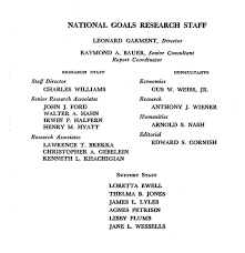 Reflections On The Nixon National Goals Research Staff
