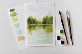 Water And Tree Reflection With Watercolor