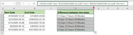 minutes between two dates in excel