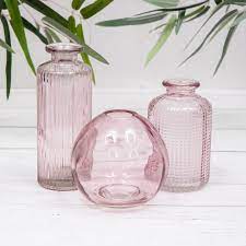 Set Of 3 Pink Glass Bottles Mini Small
