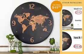 World Map Wall Clock Decor Steals