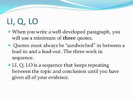 Writing Using Lead ins  Quotes  and Lead Outs in paragraphs and     