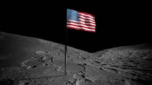 american flag on the moon e view