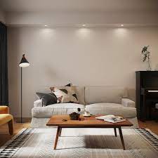 living interior with grey sofa