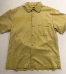 Details About Nat Nast Mens Short Sleeve Button Front Shirt Yellow Silk Cotton Size Small