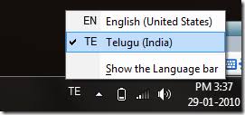 language selection in taskbar