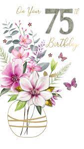 female 75th birthday card embellished