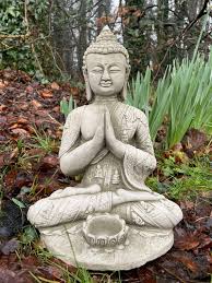 Lotus Tealight Buddha Stone Statue Monk