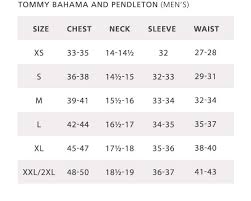 Tommy Bahama Mens Size Chart Pendleton