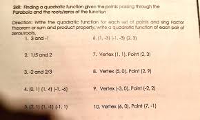 Skill Finding The Quadratic Function