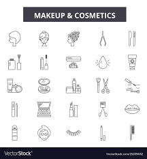 makeup cosmetics line icons signs set