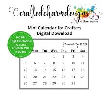 2020 Mini Calendar Digital Download Printable Mini Calendar Printable Pdf Journaling Calendar Small Calendar Shoreline