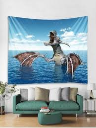 ocean dragon print tapestry wall