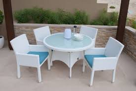 White Wicker Garden Dining Table Chair Set