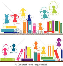 Cartoon Children Playing On Book Shelves