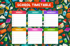 School Timetable Vector Template With Weekly Schedule Of Student